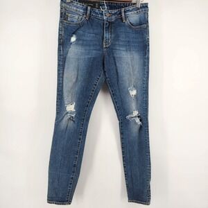 Armani Exchange Womens Distressed Skinny Jeans Medium Wash Ripped Denim Size 27R